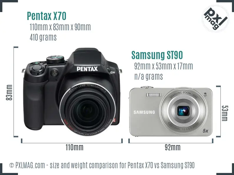 Pentax X70 vs Samsung ST90 size comparison
