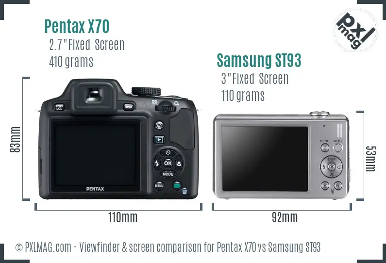 Pentax X70 vs Samsung ST93 Screen and Viewfinder comparison