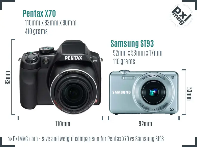 Pentax X70 vs Samsung ST93 size comparison