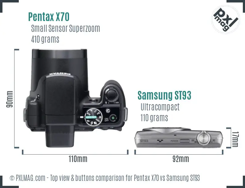 Pentax X70 vs Samsung ST93 top view buttons comparison