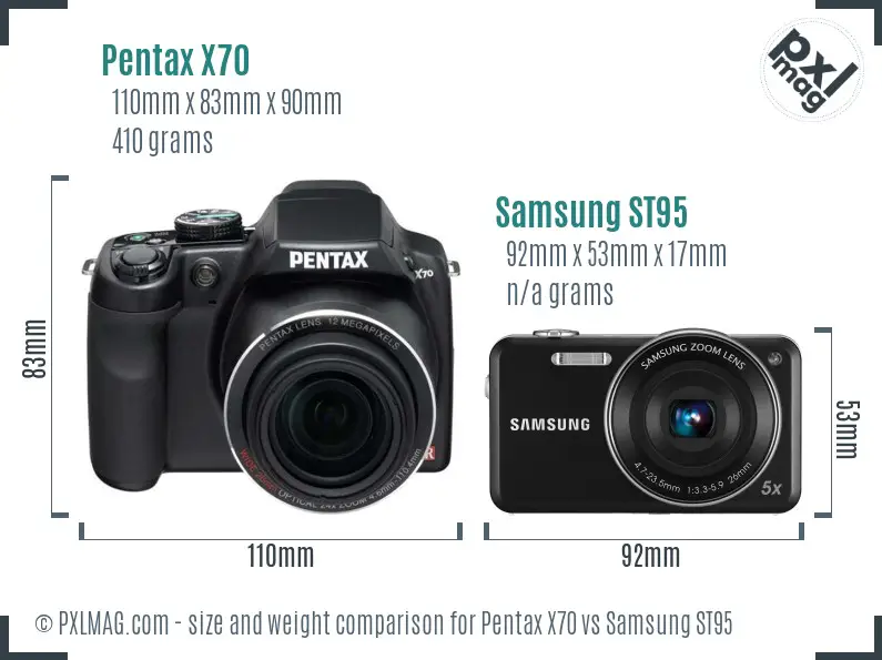 Pentax X70 vs Samsung ST95 size comparison