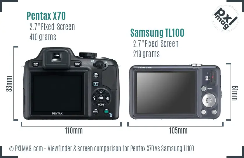 Pentax X70 vs Samsung TL100 Screen and Viewfinder comparison
