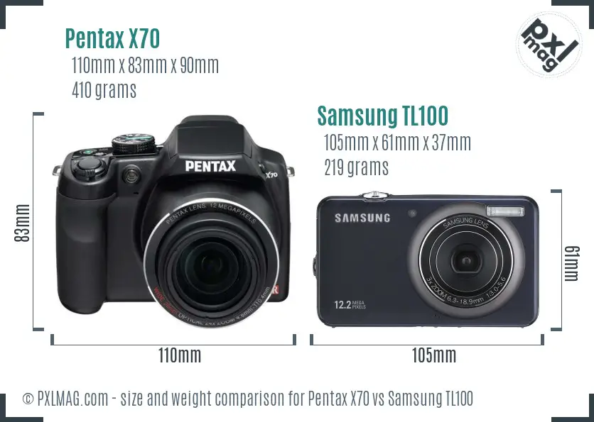 Pentax X70 vs Samsung TL100 size comparison