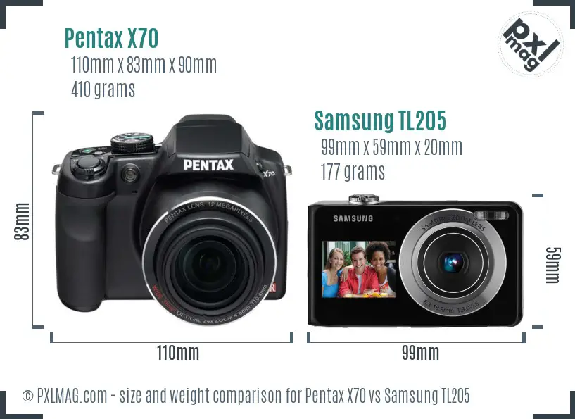Pentax X70 vs Samsung TL205 size comparison