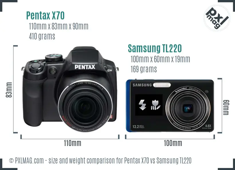 Pentax X70 vs Samsung TL220 size comparison