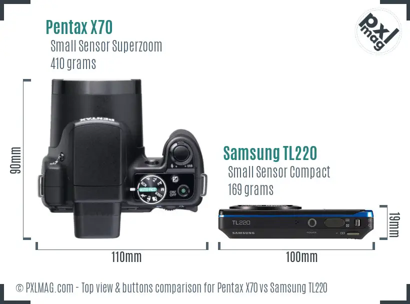 Pentax X70 vs Samsung TL220 top view buttons comparison
