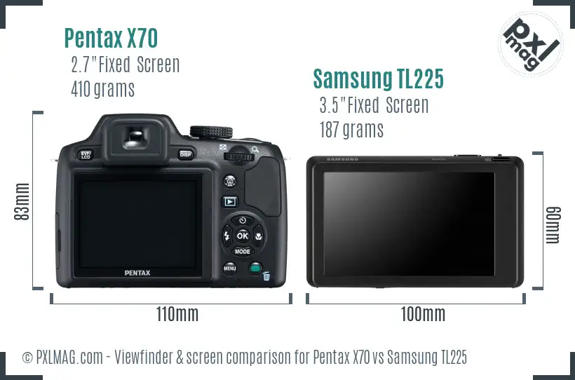 Pentax X70 vs Samsung TL225 Screen and Viewfinder comparison