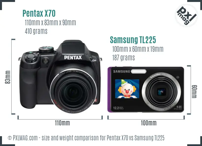 Pentax X70 vs Samsung TL225 size comparison