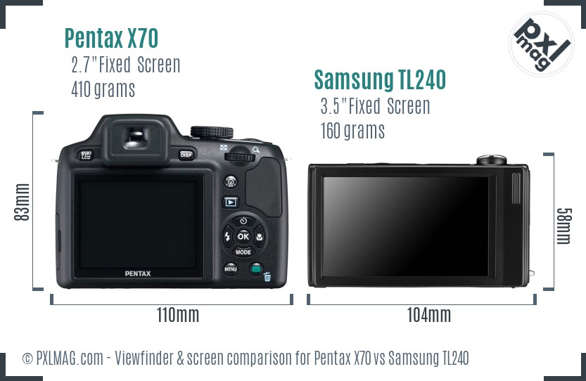 Pentax X70 vs Samsung TL240 Screen and Viewfinder comparison