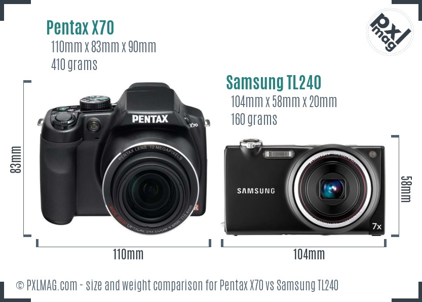 Pentax X70 vs Samsung TL240 size comparison