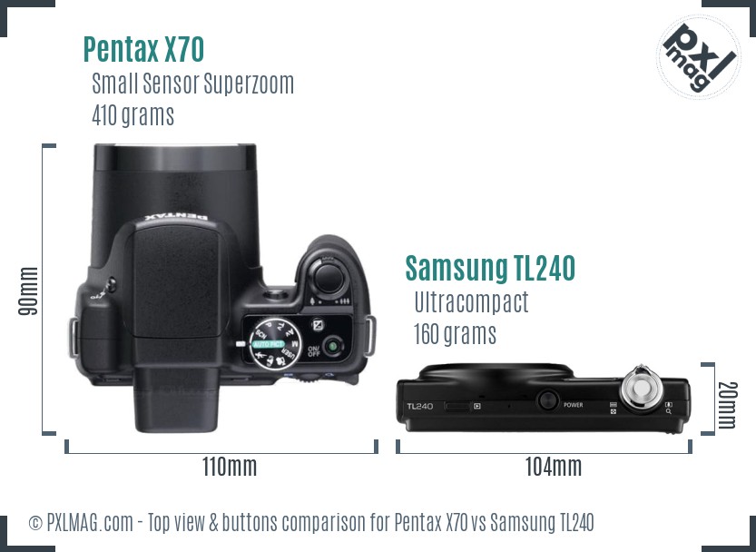 Pentax X70 vs Samsung TL240 top view buttons comparison