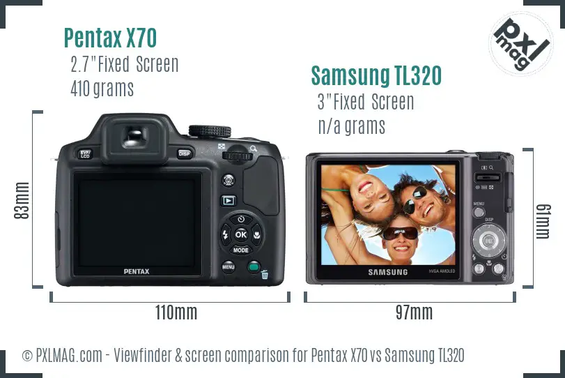 Pentax X70 vs Samsung TL320 Screen and Viewfinder comparison