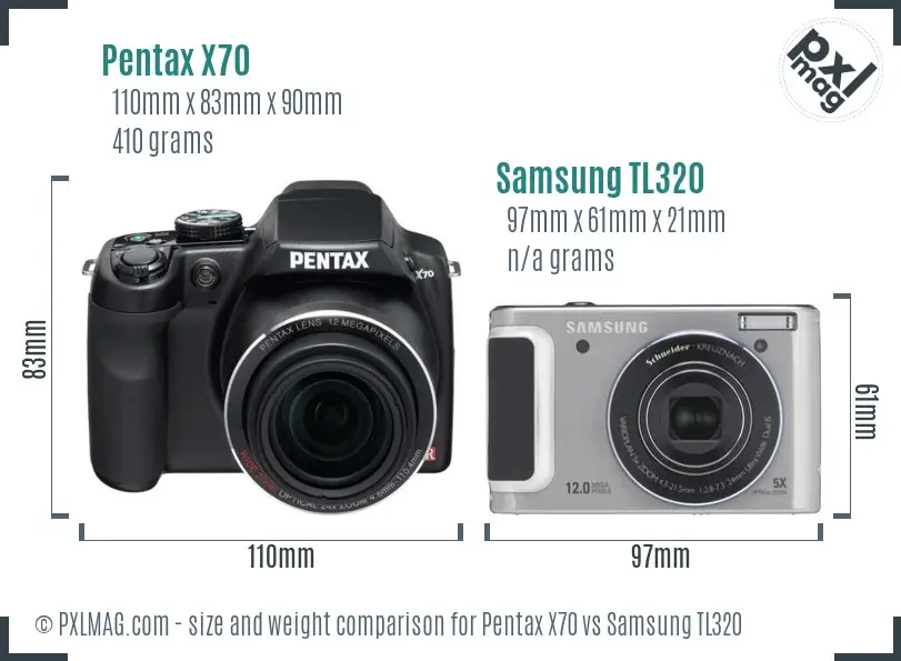 Pentax X70 vs Samsung TL320 size comparison