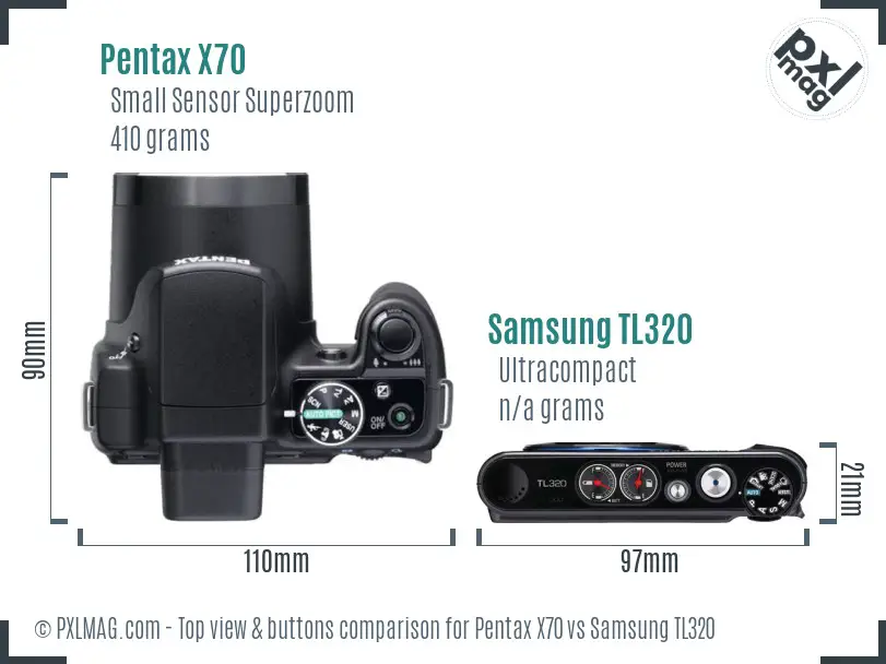 Pentax X70 vs Samsung TL320 top view buttons comparison