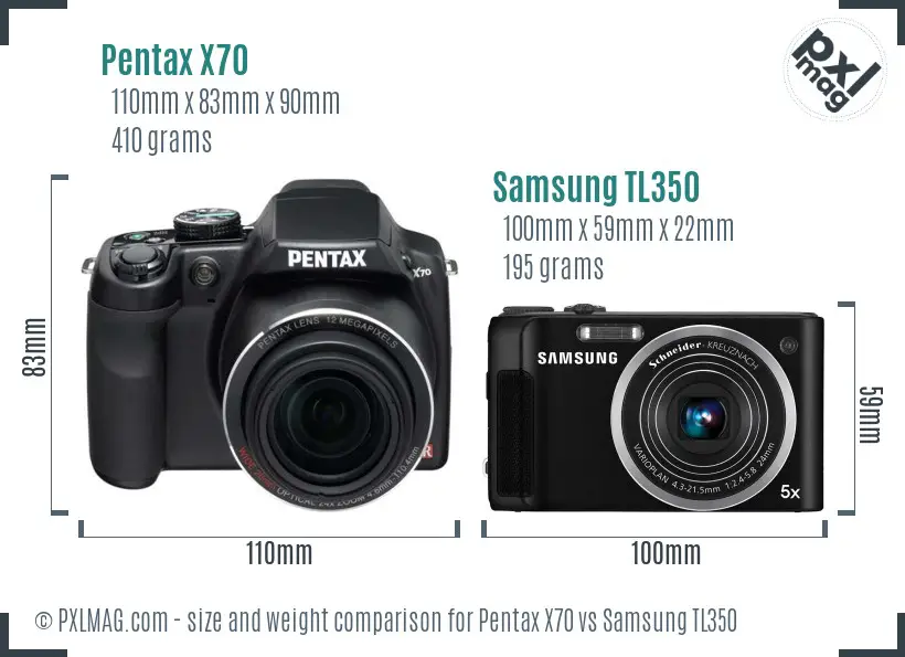 Pentax X70 vs Samsung TL350 size comparison
