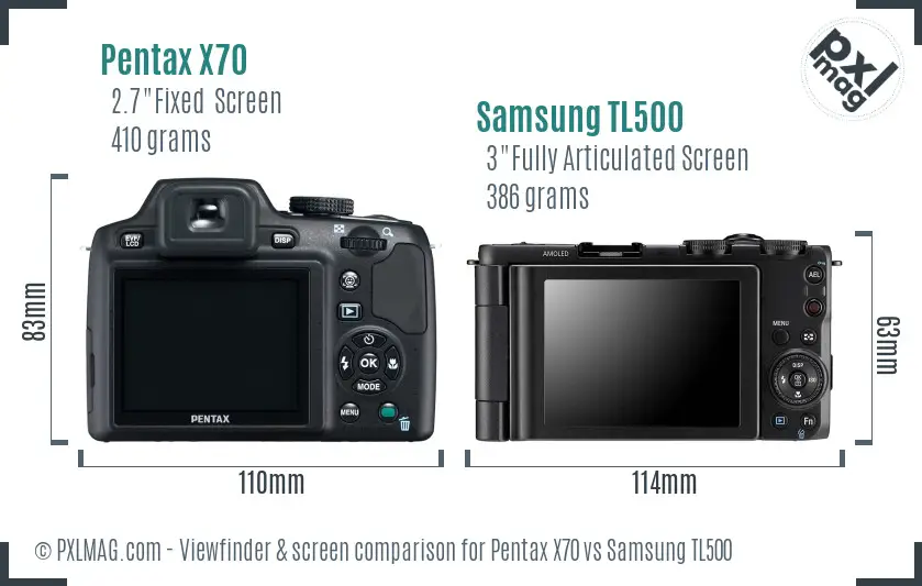 Pentax X70 vs Samsung TL500 Screen and Viewfinder comparison