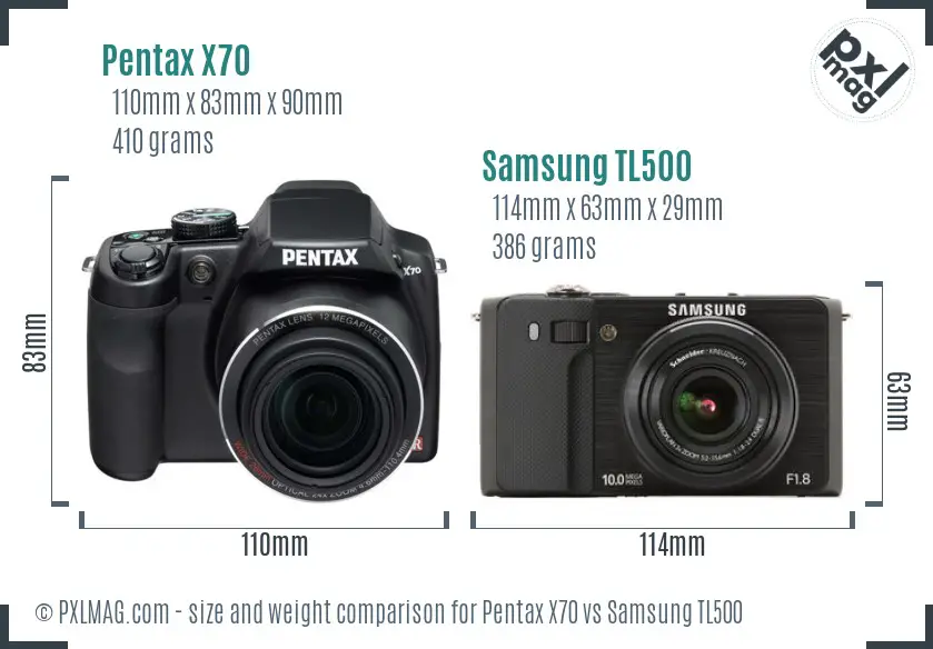 Pentax X70 vs Samsung TL500 size comparison