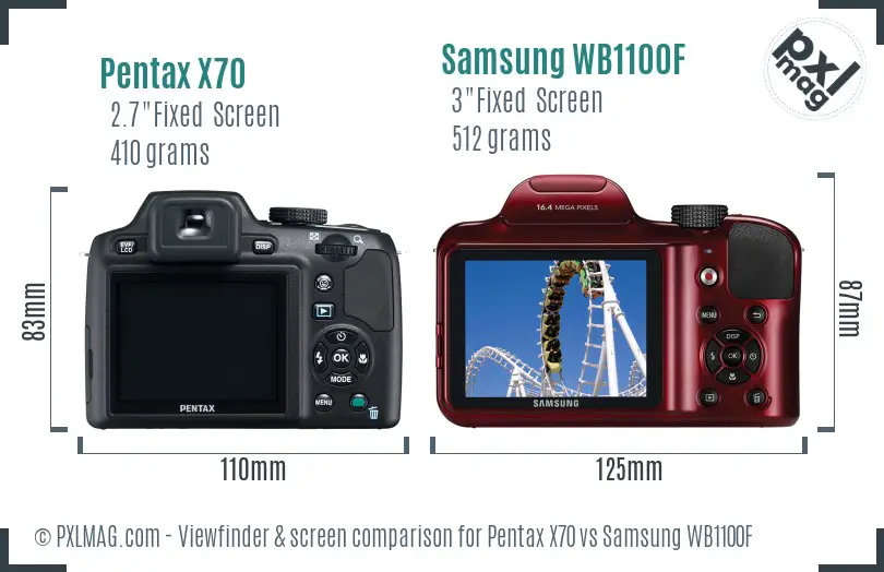 Pentax X70 vs Samsung WB1100F Screen and Viewfinder comparison