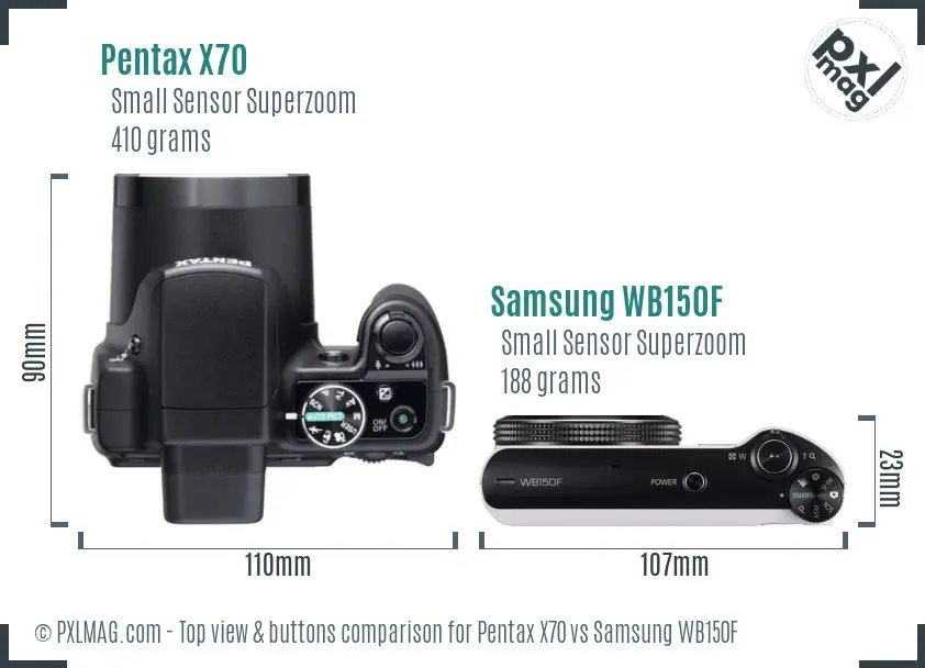 Pentax X70 vs Samsung WB150F top view buttons comparison