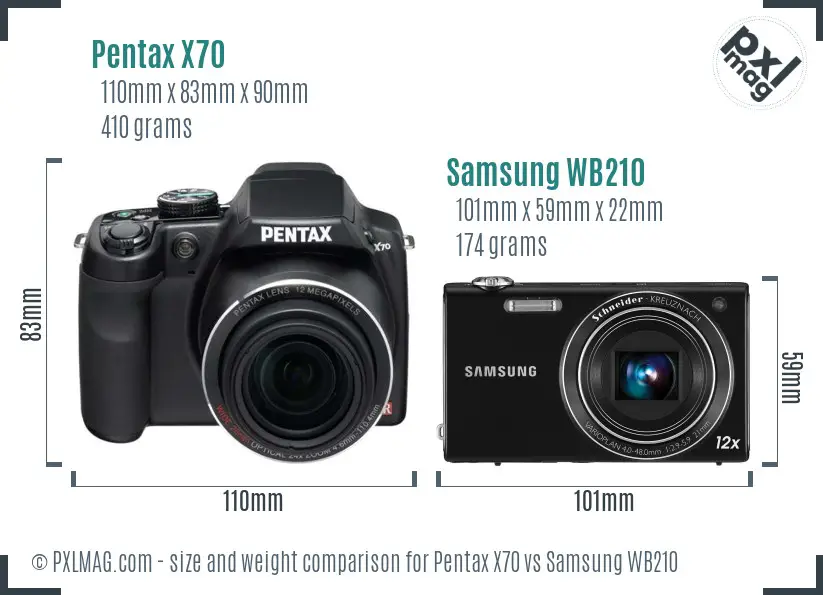 Pentax X70 vs Samsung WB210 size comparison