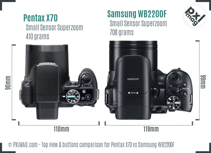 Pentax X70 vs Samsung WB2200F top view buttons comparison