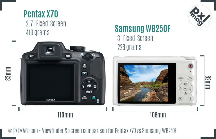 Pentax X70 vs Samsung WB250F Screen and Viewfinder comparison