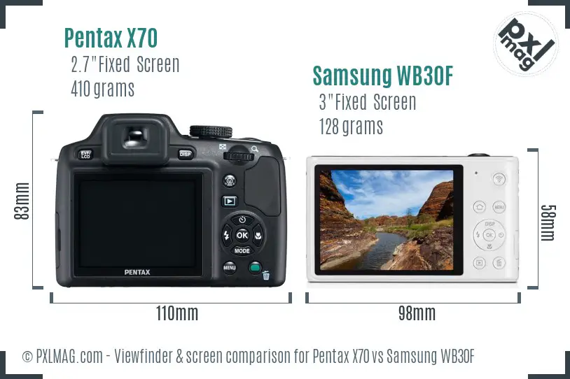 Pentax X70 vs Samsung WB30F Screen and Viewfinder comparison