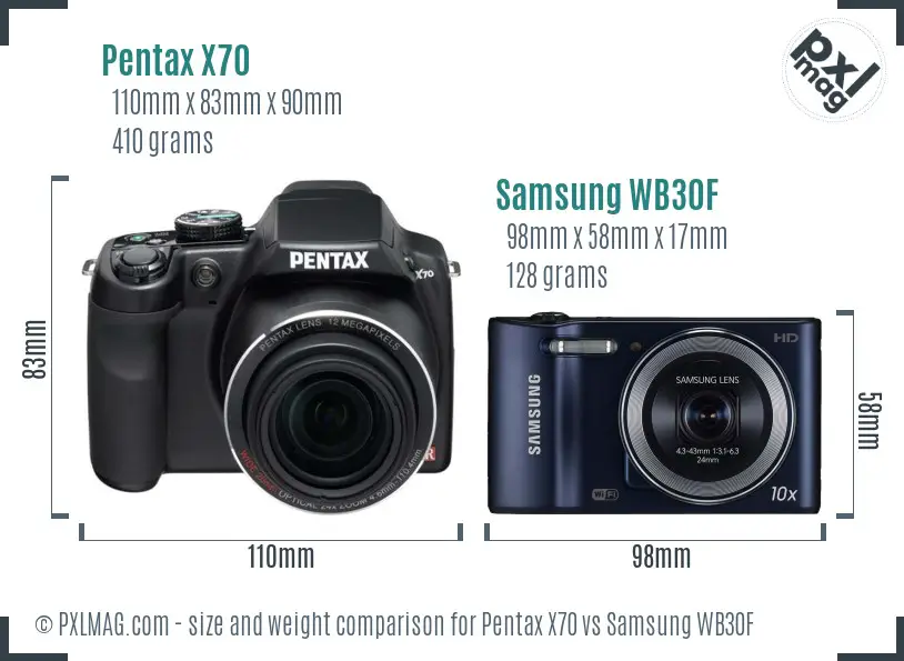 Pentax X70 vs Samsung WB30F size comparison