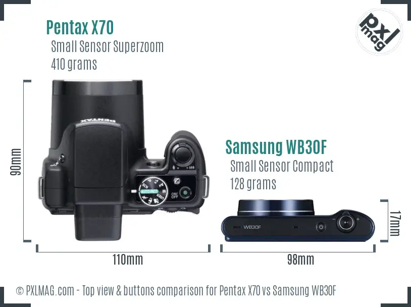 Pentax X70 vs Samsung WB30F top view buttons comparison