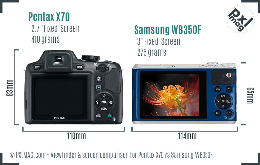 Pentax X70 vs Samsung WB350F Screen and Viewfinder comparison