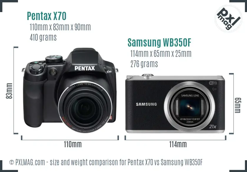 Pentax X70 vs Samsung WB350F size comparison