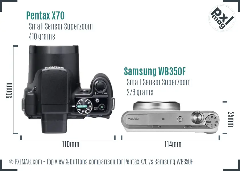 Pentax X70 vs Samsung WB350F top view buttons comparison