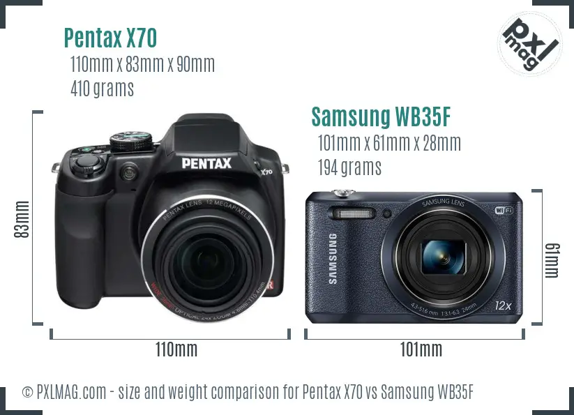 Pentax X70 vs Samsung WB35F size comparison