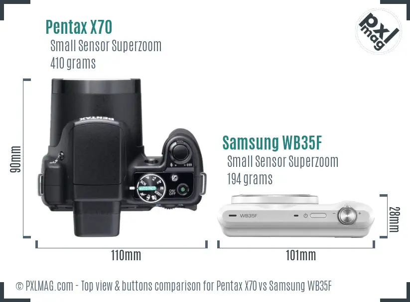 Pentax X70 vs Samsung WB35F top view buttons comparison
