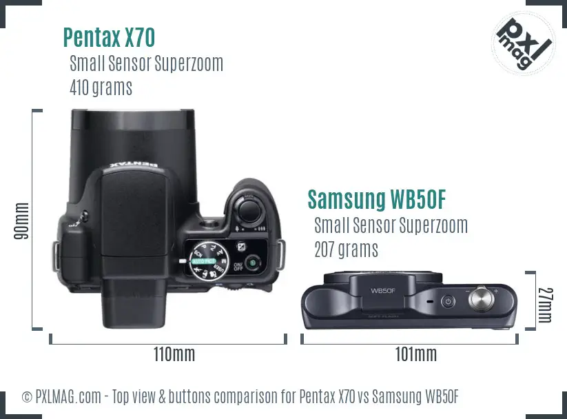 Pentax X70 vs Samsung WB50F top view buttons comparison