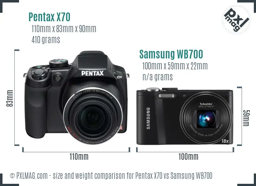 Pentax X70 vs Samsung WB700 size comparison