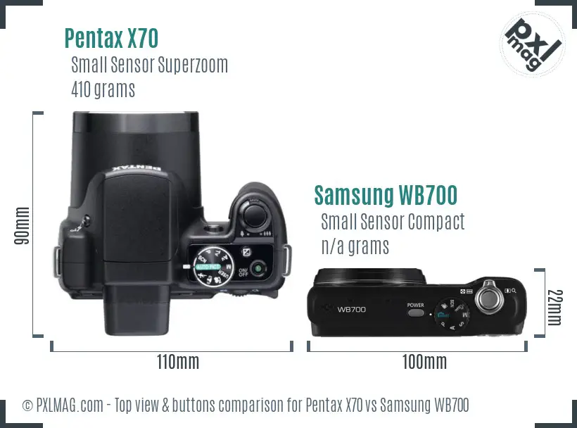 Pentax X70 vs Samsung WB700 top view buttons comparison