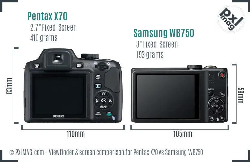 Pentax X70 vs Samsung WB750 Screen and Viewfinder comparison
