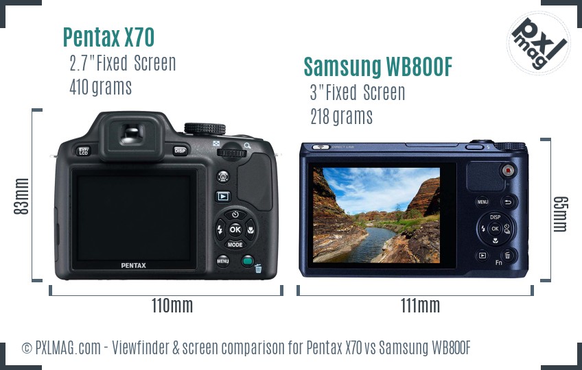 Pentax X70 vs Samsung WB800F Screen and Viewfinder comparison