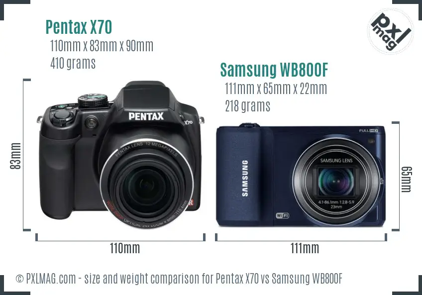 Pentax X70 vs Samsung WB800F size comparison
