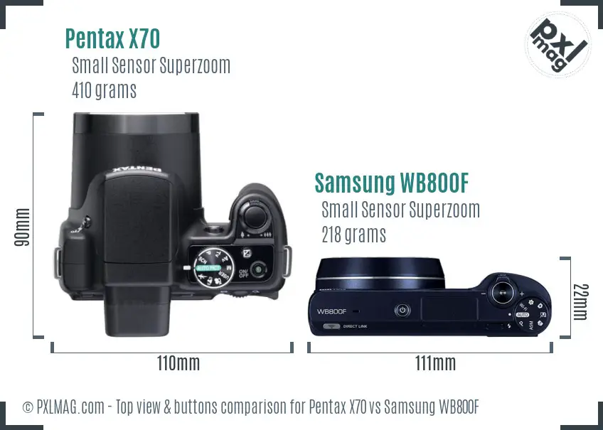 Pentax X70 vs Samsung WB800F top view buttons comparison
