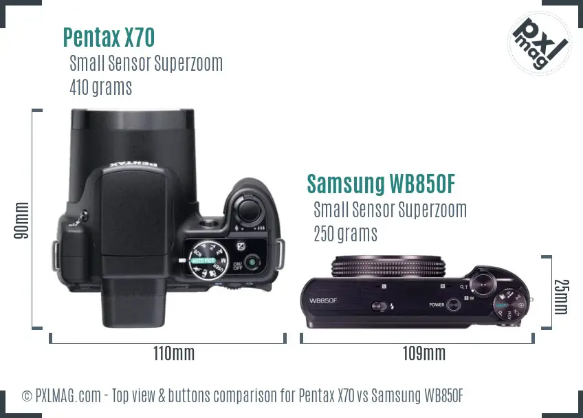 Pentax X70 vs Samsung WB850F top view buttons comparison