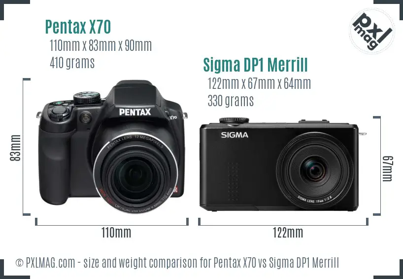 Pentax X70 vs Sigma DP1 Merrill size comparison