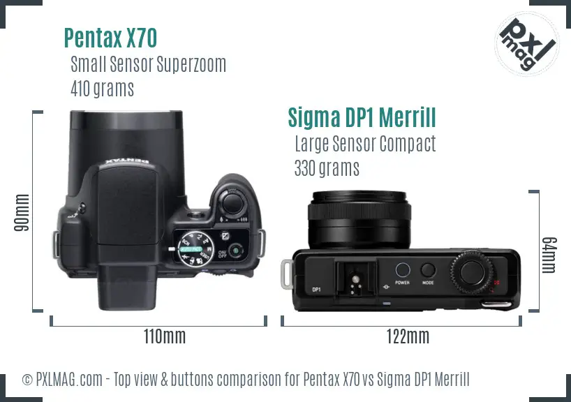 Pentax X70 vs Sigma DP1 Merrill top view buttons comparison