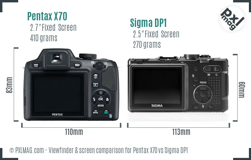Pentax X70 vs Sigma DP1 Screen and Viewfinder comparison