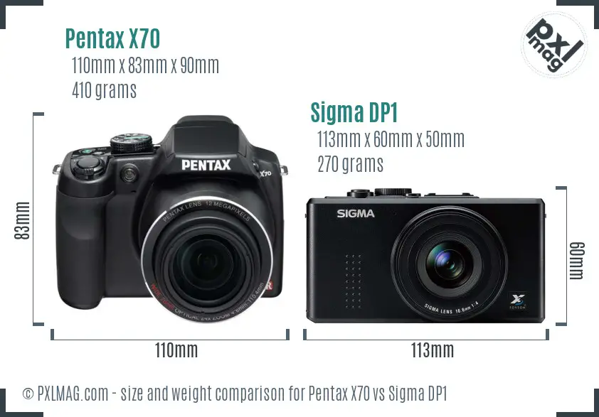Pentax X70 vs Sigma DP1 size comparison