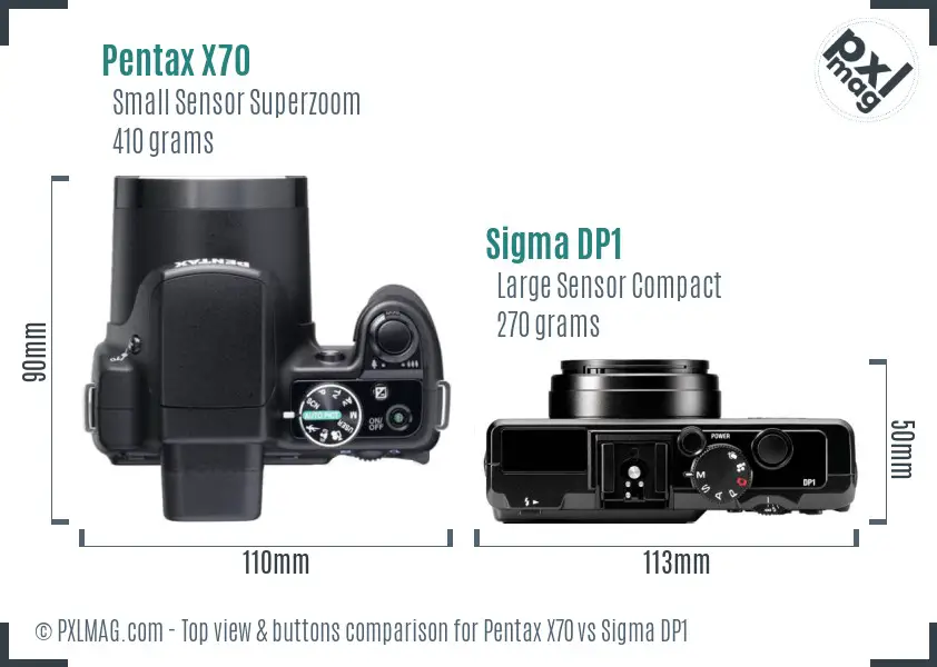 Pentax X70 vs Sigma DP1 top view buttons comparison
