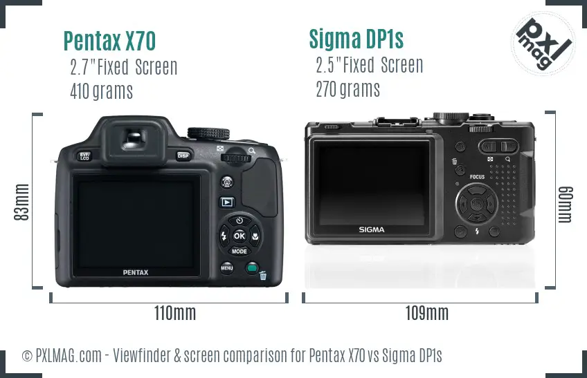 Pentax X70 vs Sigma DP1s Screen and Viewfinder comparison