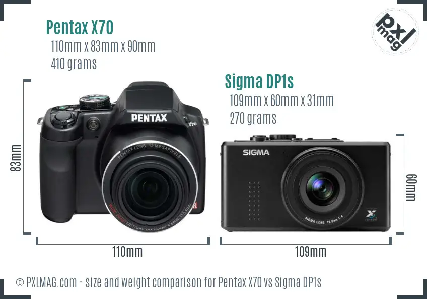 Pentax X70 vs Sigma DP1s size comparison