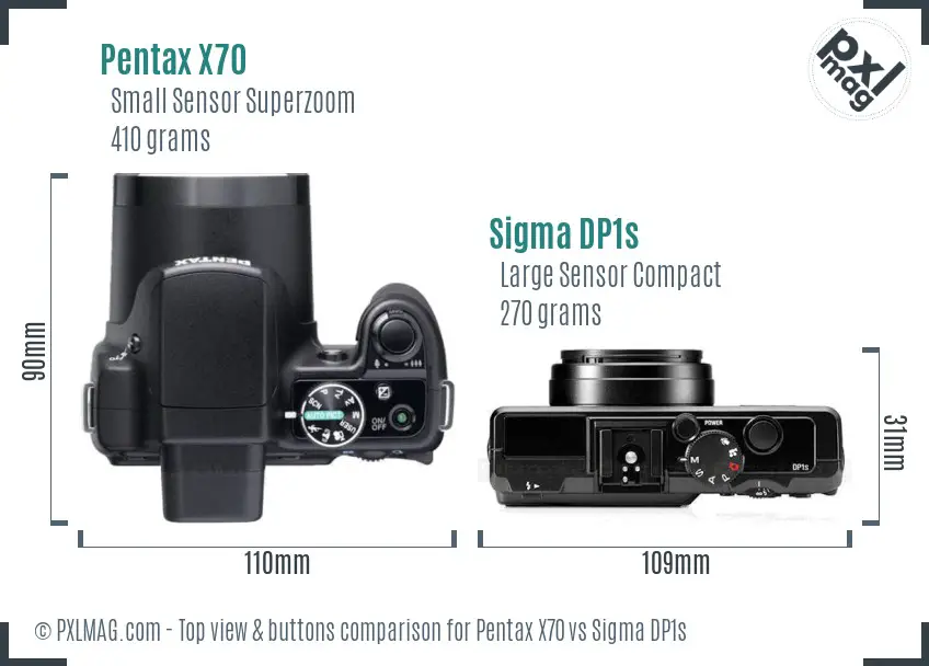 Pentax X70 vs Sigma DP1s top view buttons comparison